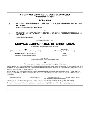 Vorschaubild Service Corporation International
 10-Q Quartalsbericht  