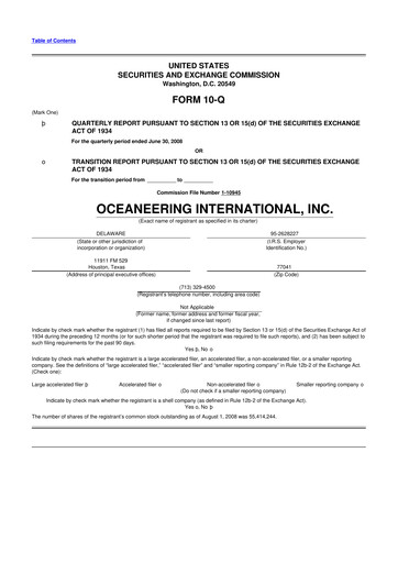 Miniature Oceaneering International
 10-Q Rapport trimestriel  