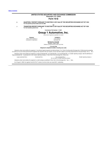 Miniature Group 1 Automotive 10-Q Rapport trimestriel  