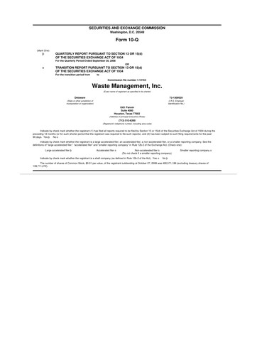 Thumbnail Waste Management 10-Q Quarterly Report FY 