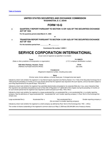 Vorschaubild Service Corporation International
 10-Q Quartalsbericht  
