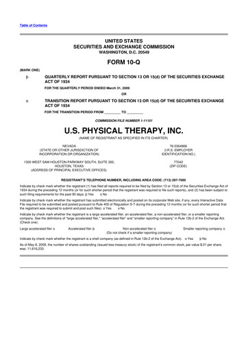 Thumbnail U.S. Physical Therapy, Inc. 10-Q Quarterly Report FY 