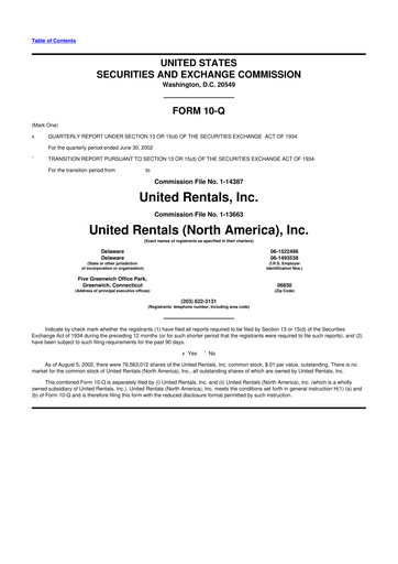 Thumbnail United Rentals
 10-Q Quarterly Report FY 