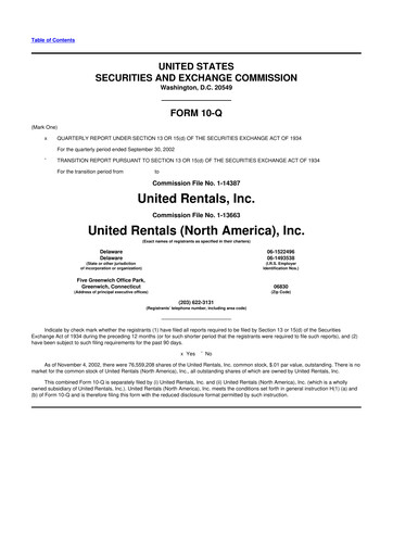 Thumbnail United Rentals
 10-Q Quarterly Report FY 