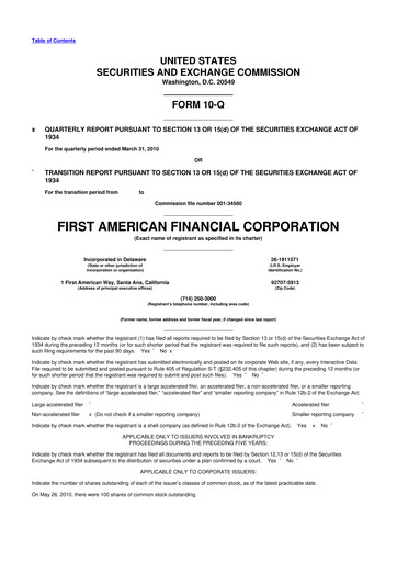 Miniature First American Financial Corporation 10-Q Rapport trimestriel  