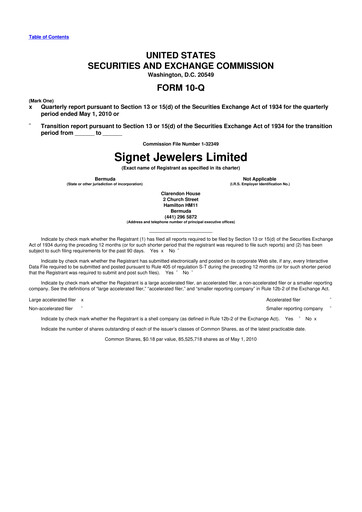 Thumbnail Signet Jewelers
 10-Q Quarterly Report FY 
