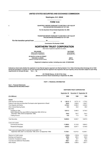Thumbnail Northern Trust
 10-Q Quarterly Report FY 