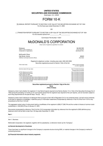 Thumbnail McDonald 10-K Annual Report 2000