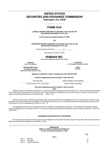 Thumbnail Humana 10-K Annual Report 2000