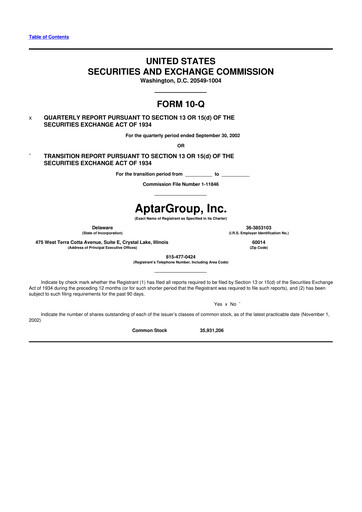 Thumbnail AptarGroup 10-Q Quarterly Report FY 