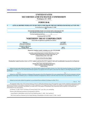 Thumbnail Northern Trust
 10-K Annual Report 