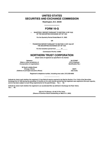 Thumbnail Northern Trust
 10-Q Quarterly Report FY 
