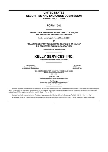Miniature Kelly Services
 10-Q Rapport trimestriel  