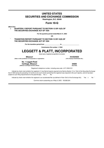 Miniature Leggett & Platt

 10-Q Rapport trimestriel  
