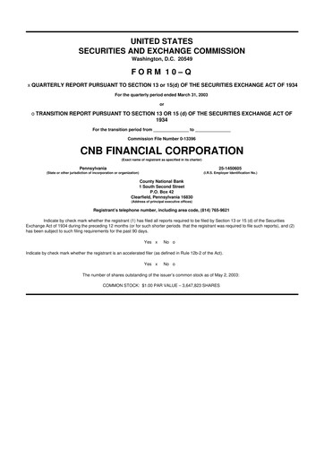 Thumbnail CNB Financial Corp 10-Q Quarterly Report FY 