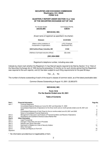 Thumbnail Novavax 10-Q Quarterly Report FY 