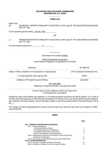 Thumbnail United Therapeutics 10-Q Quarterly Report FY 