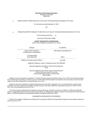 Thumbnail United Therapeutics 10-K Annual Report 2001