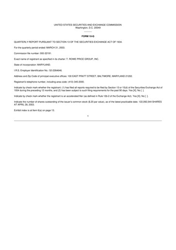 Thumbnail T. Rowe Price
 10-Q Quarterly Report FY 