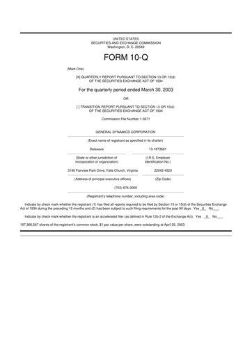 Thumbnail General Dynamics 10-Q Quarterly Report FY 