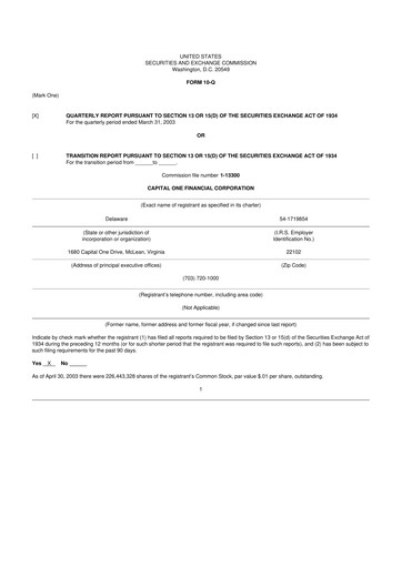 Thumbnail Capital One 10-Q Quarterly Report FY 