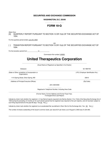 Thumbnail United Therapeutics 10-Q Quarterly Report FY 
