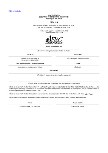 Thumbnail Aflac 10-Q Quarterly Report FY 