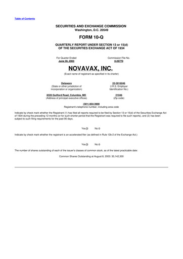 Thumbnail Novavax 10-Q Quarterly Report FY 