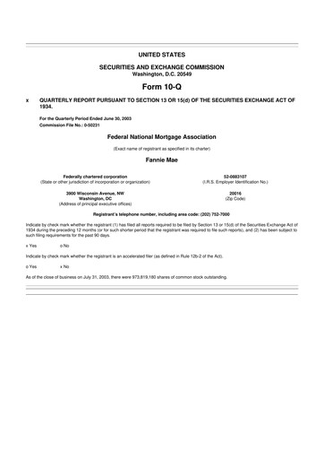 Miniature Fannie Mae
 10-Q Rapport trimestriel  
