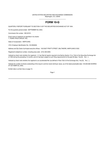 Thumbnail T. Rowe Price
 10-Q Quarterly Report FY 