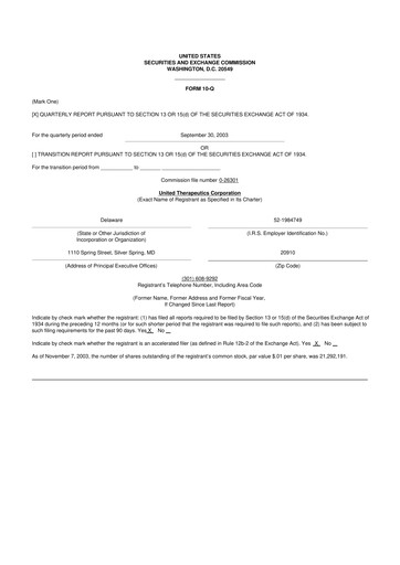 Thumbnail United Therapeutics 10-Q Quarterly Report FY 