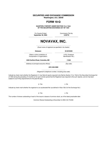 Thumbnail Novavax 10-Q Quarterly Report FY 