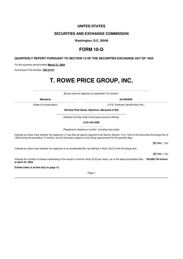 Thumbnail T. Rowe Price
 10-Q Quarterly Report FY 