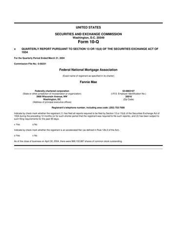Miniature Fannie Mae
 10-Q Rapport trimestriel  