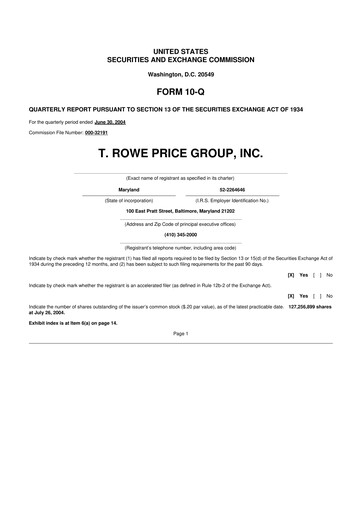 Thumbnail T. Rowe Price
 10-Q Quarterly Report FY 