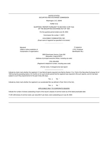 Thumbnail AvalonBay Communities 10-Q Quarterly Report FY 