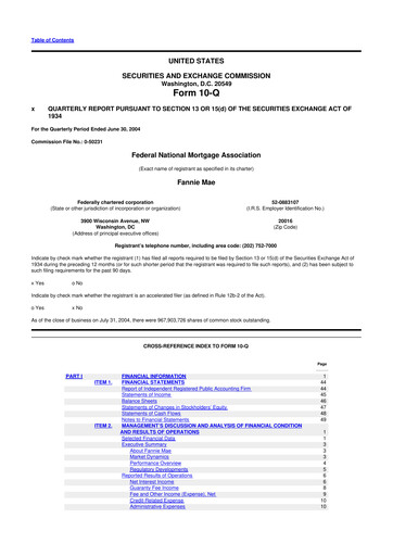 Miniature Fannie Mae
 10-Q Rapport trimestriel  