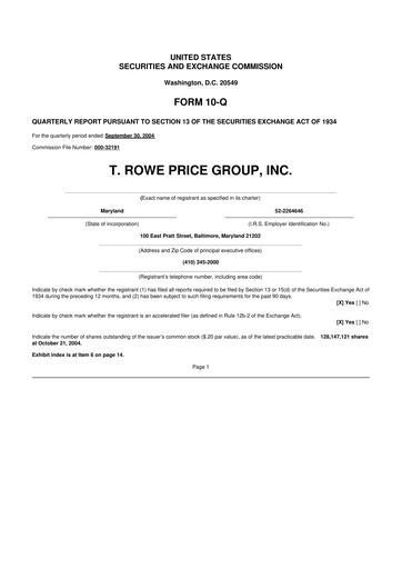 Thumbnail T. Rowe Price
 10-Q Quarterly Report FY 