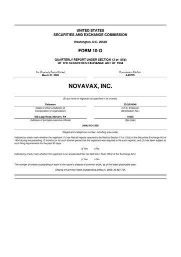 Thumbnail Novavax 10-Q Quarterly Report FY 