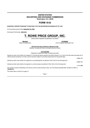 Thumbnail T. Rowe Price
 10-Q Quarterly Report FY 