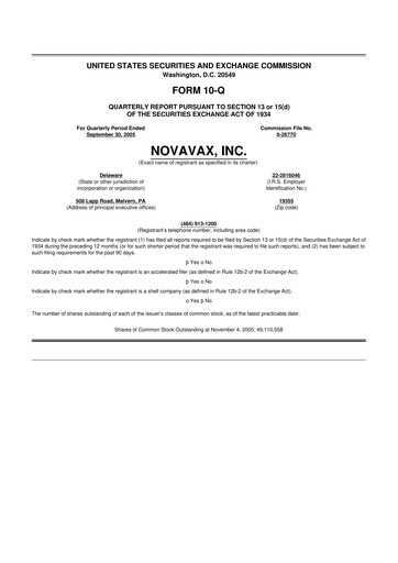 Thumbnail Novavax 10-Q Quarterly Report FY 
