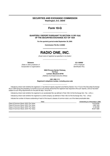 Miniature Urban One
 10-Q Rapport trimestriel  