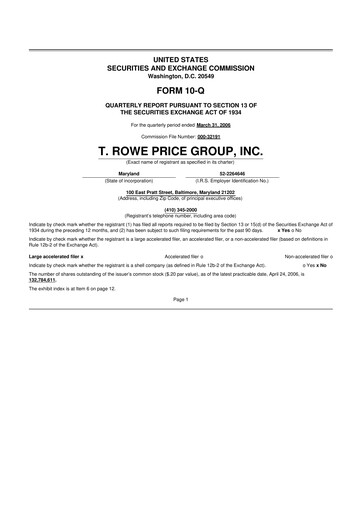 Thumbnail T. Rowe Price
 10-Q Quarterly Report FY 