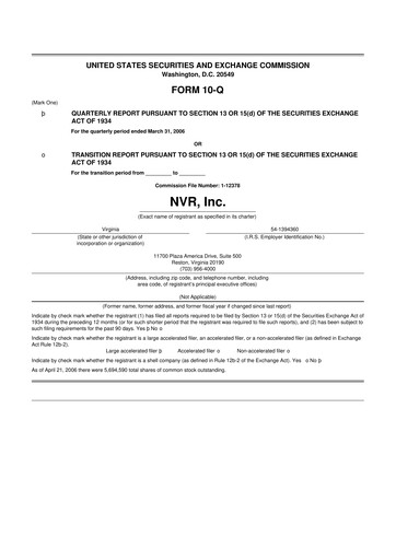 Vorschaubild NVR 10-Q Quartalsbericht  