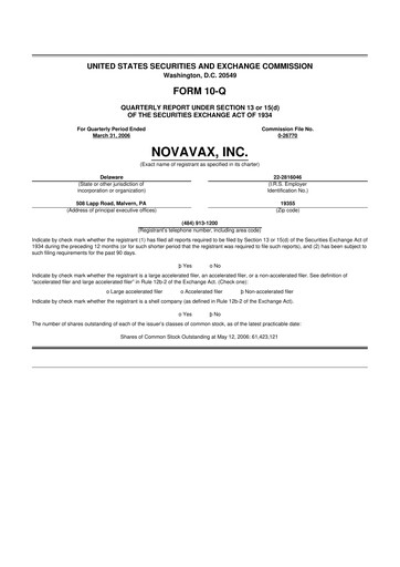 Thumbnail Novavax 10-Q Quarterly Report FY 