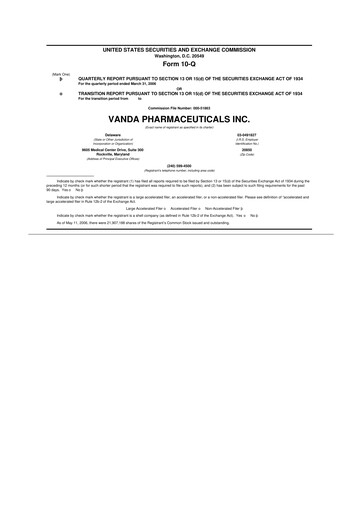 Thumbnail Vanda Pharmaceuticals 10-Q Quarterly Report FY 