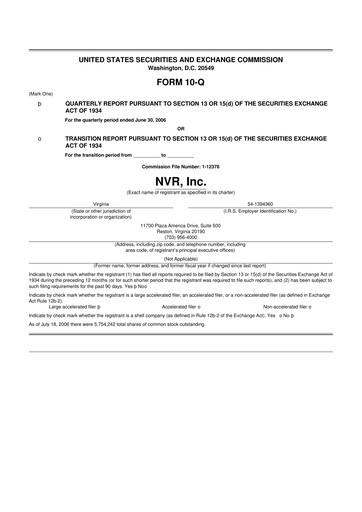 Vorschaubild NVR 10-Q Quartalsbericht  