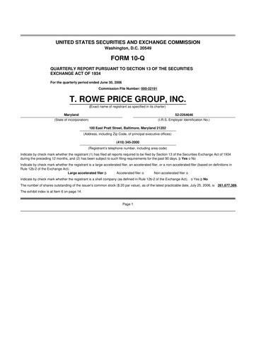 Thumbnail T. Rowe Price
 10-Q Quarterly Report FY 