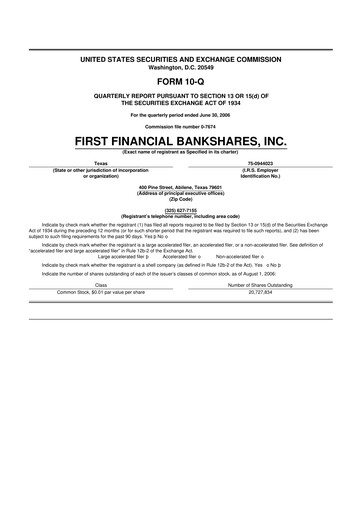 Thumbnail First Financial Bankshares 10-Q Quarterly Report FY 