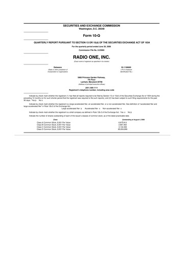 Miniature Urban One
 10-Q Rapport trimestriel  